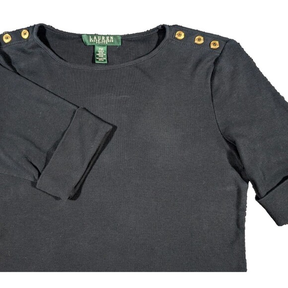 Lauren Ralph Lauren Tops - Lauren Ralph Lauren Women's Size PM Black Top Button Shoulders Cuffed Sleeves